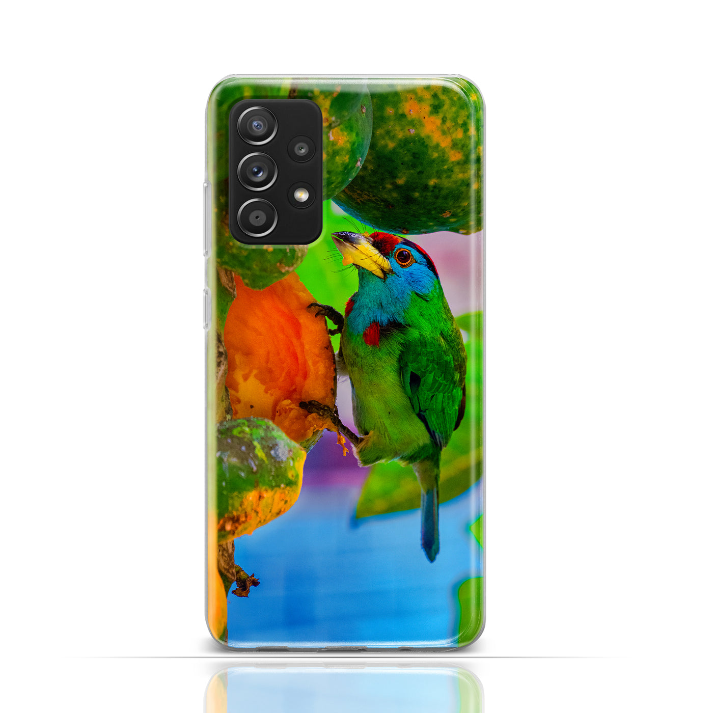 Silikonhülle Case Backcover mit Motiv 3046 bunter Vogel an Früchten