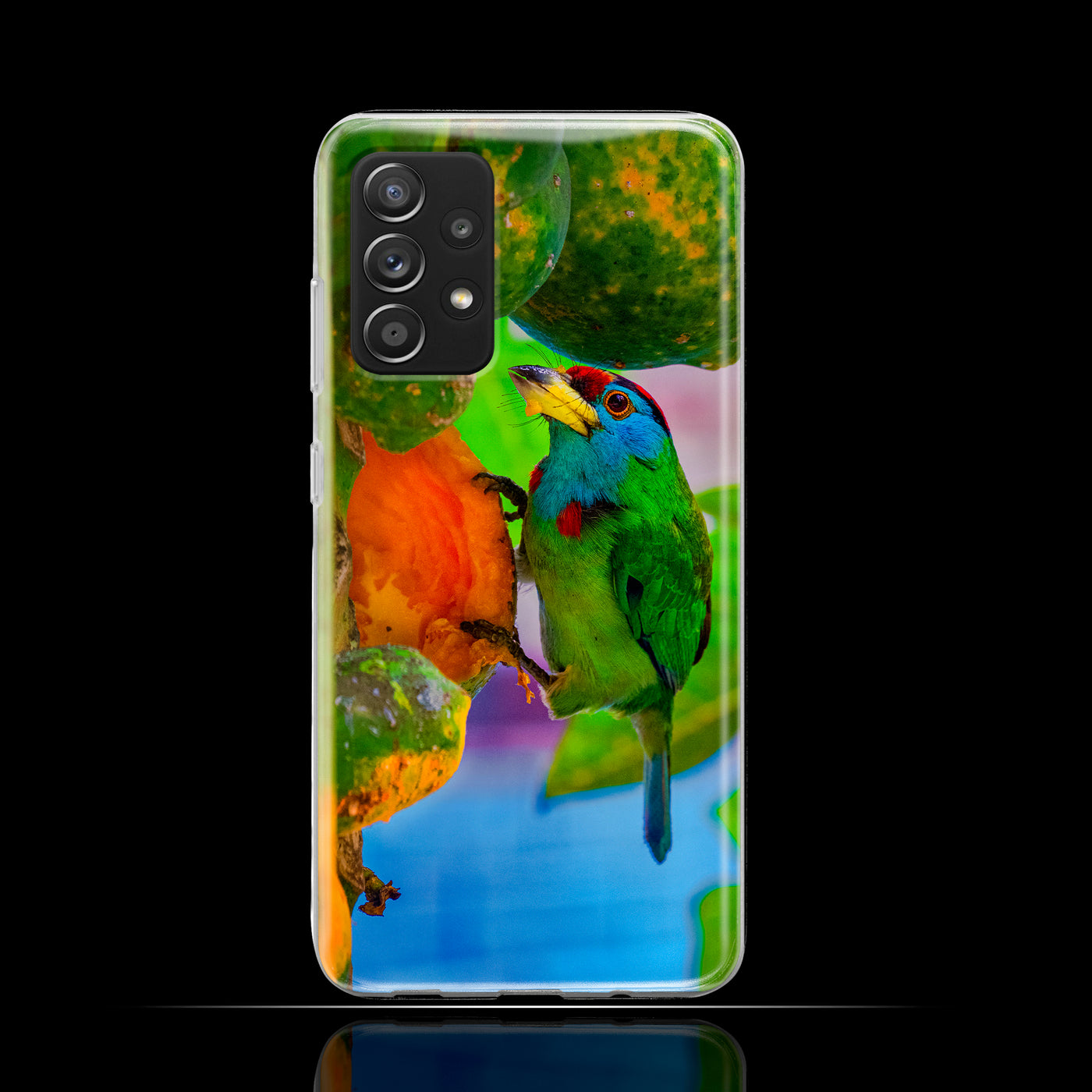 Silikonhülle Case Backcover mit Motiv 3046 bunter Vogel an Früchten