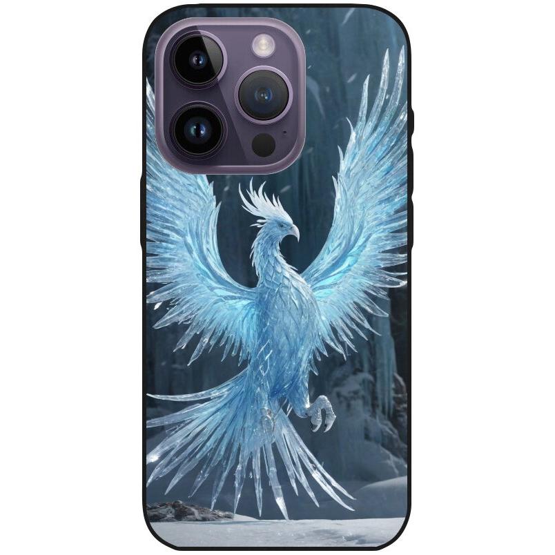 Hülle iPhone 14 Pro - Silikonhülle schwarz mit Motiv 8 weißer Phönix - personalisierbar