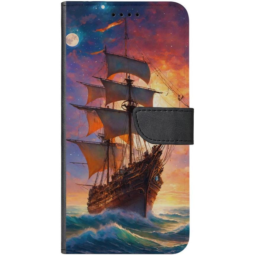 iPhone 13 Handyhülle aus Kunstleder mit Lasche Motiv 43 Segelschiff - personalisierbar