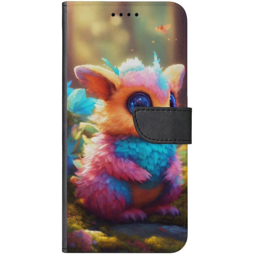 iPhone 15 Pro Max Handyhülle aus Kunstleder mit Lasche Motiv 29 buntes animiertes Tierchen - personalisierbar