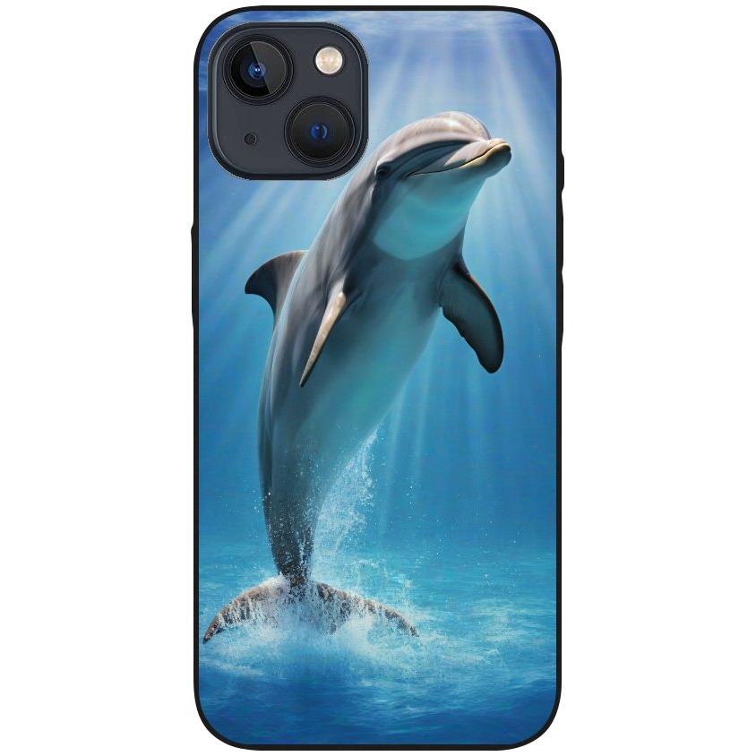 Hülle iPhone 13 - Silikonhülle schwarz mit Motiv 39 einzelner Delfin - personalisierbar