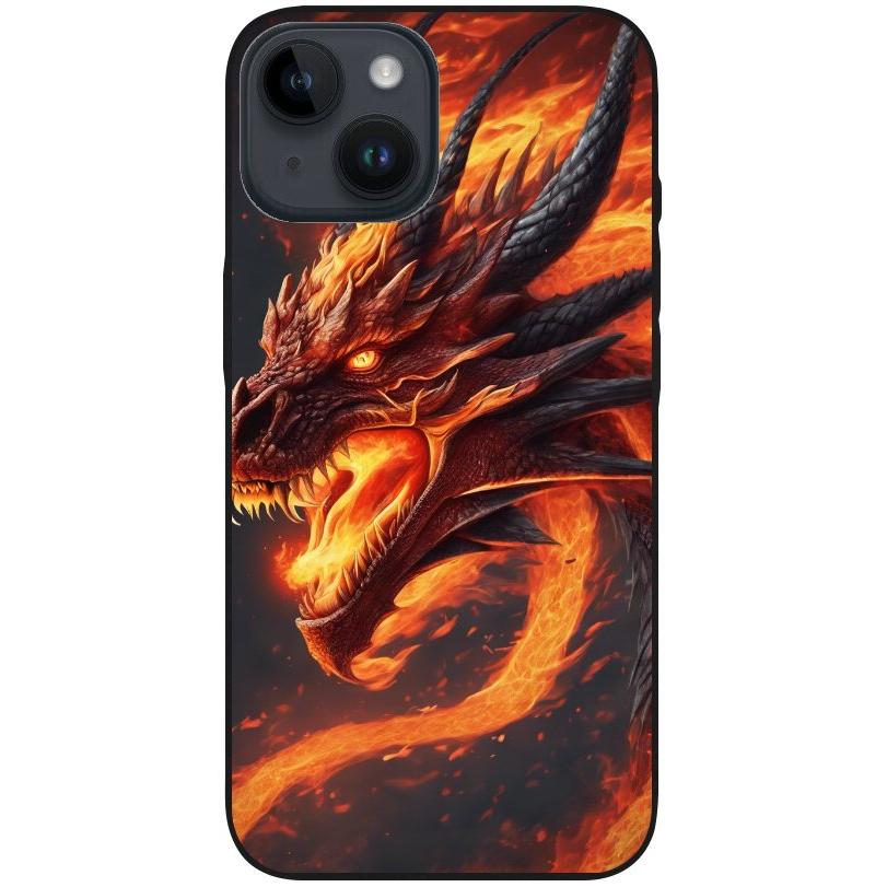 Hülle iPhone 14 - Silikonhülle schwarz mit Motiv 26 Drachenkopf - personalisierbar
