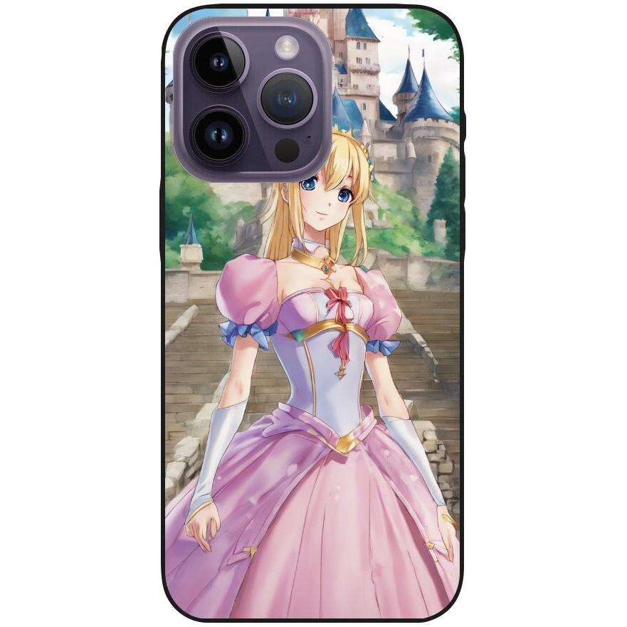 Hülle iPhone 14 Pro Max - Silikonhülle schwarz mit Motiv 50 Anime Prinzessin - personalisierbar