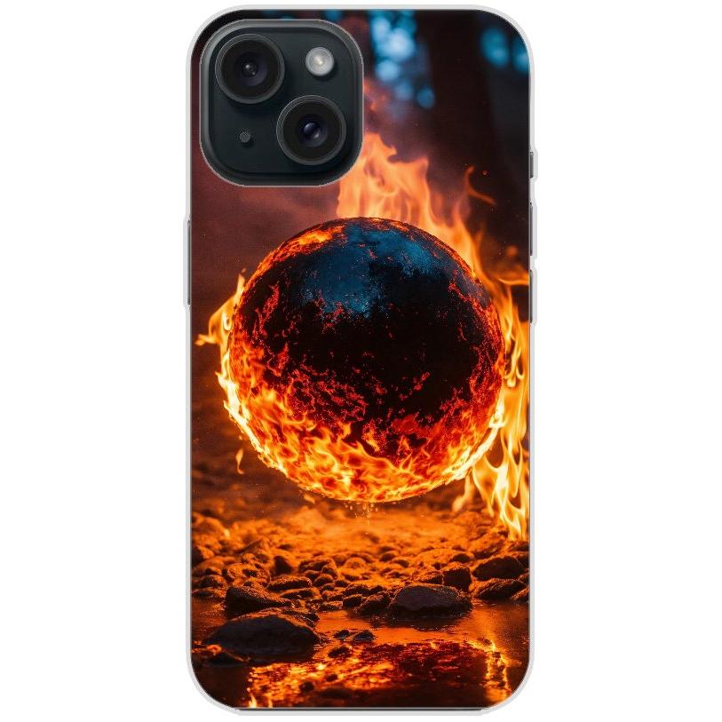 Handyhülle iPhone 15 aus transparentem Silikon mit Motiv 25 Feuerball - personalisierbar