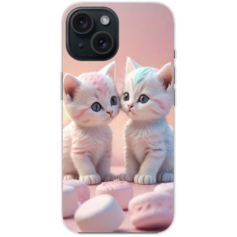 Handyhülle iPhone 15 aus transparentem Silikon mit Motiv 46 Kätzchen Rosa - personalisierbar