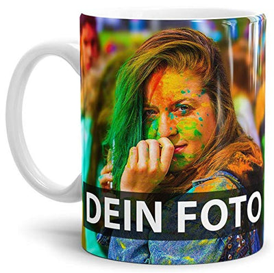 Tasse selbst individuell gestalten/Personalisierbar mit eigenem Foto bedrucken/Fototasse/Motivtasse/Werbetasse/Firmentasse mit Logo/Weiss - Glanz - XXL Druck