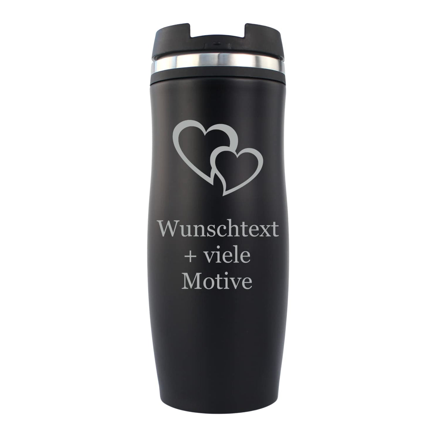 Geschenkissimo Kaffeebecher personalisiert - Black Edition - Gravur mit Name, Spruch, Motiv - Kaffee Becher to go 0,4 l - Geschenk für Männer + Frauen