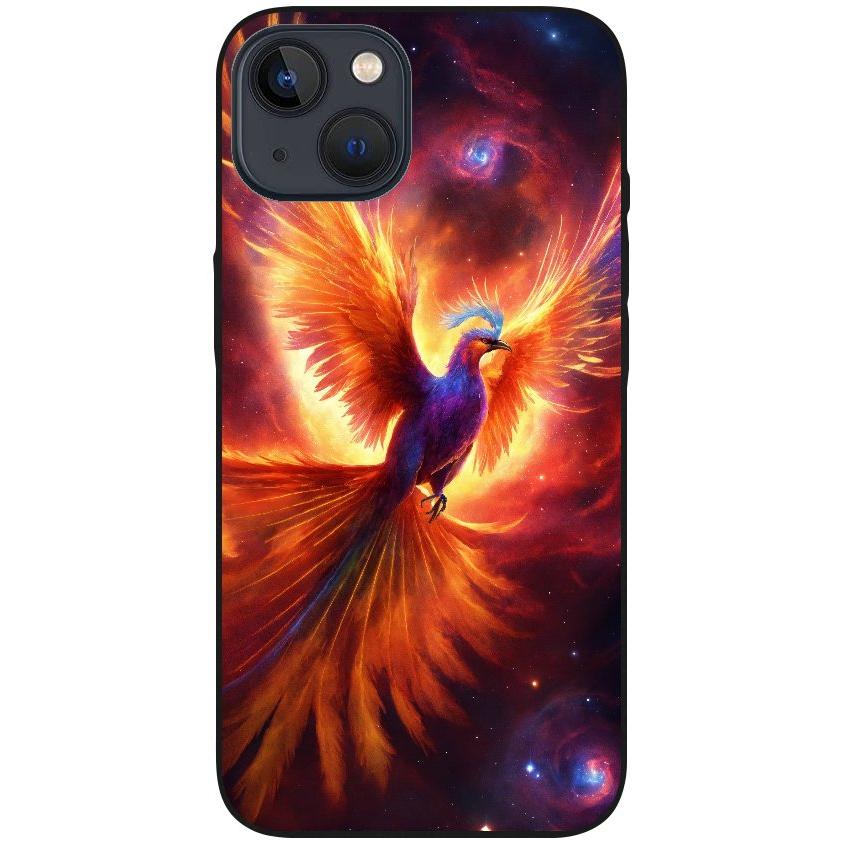 Hülle iPhone 13 - Silikonhülle schwarz mit Motiv 35 Feuervogel - personalisierbar