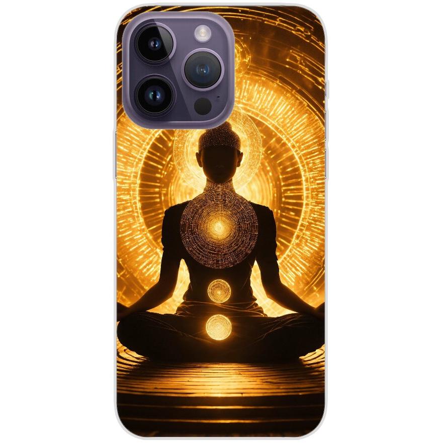 Handyhülle iPhone 14 Pro Max aus transparentem Silikon 32 Meditation - personalisierbar