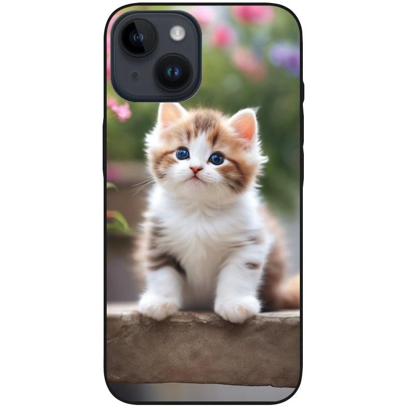 Hülle iPhone 14 - Silikonhülle schwarz mit Motiv 10 süßes Kätzchen - personalisierbar