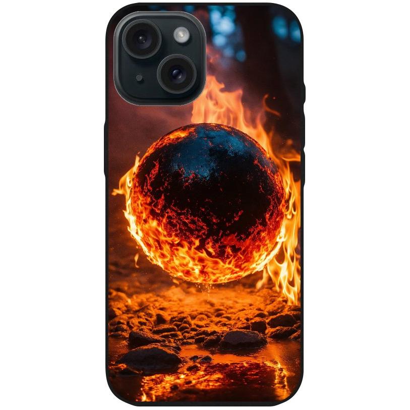 Handyhülle iPhone 15 - Silikonhülle schwarz mit Motiv 25 Feuerball - personalisierbar