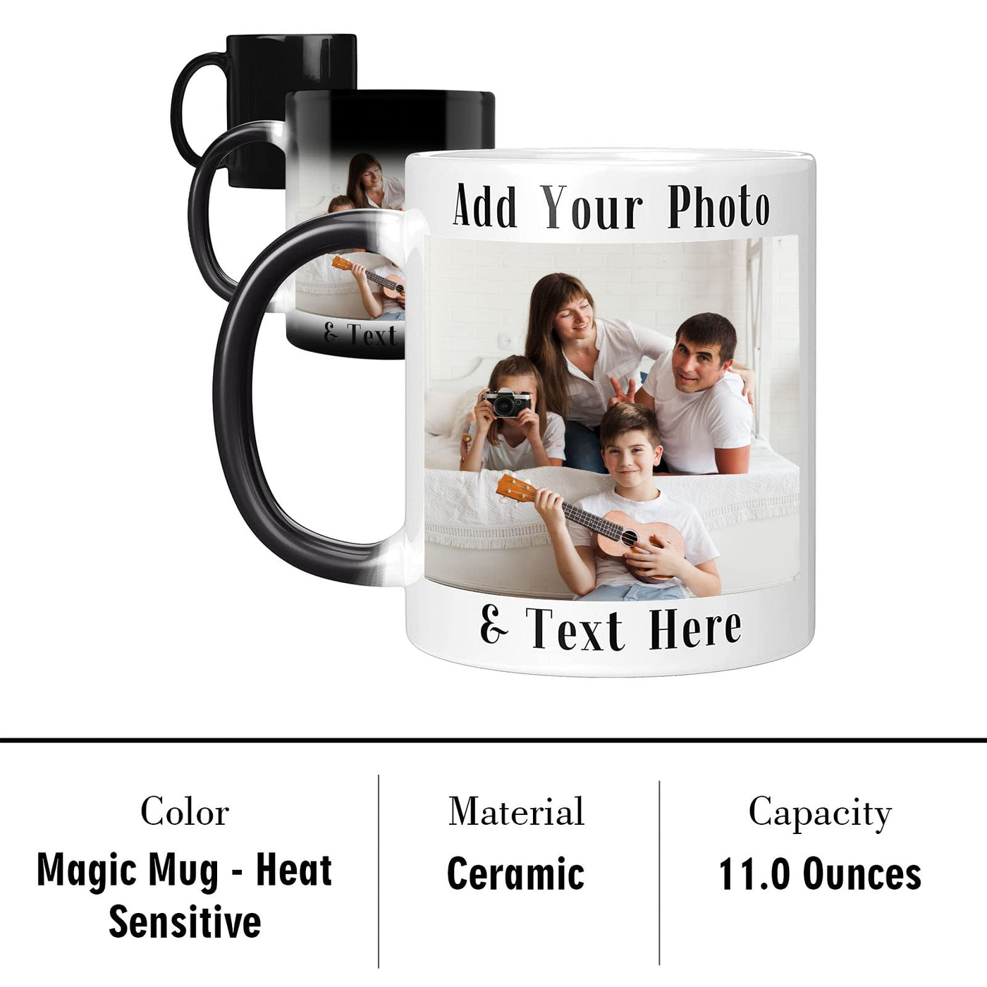 Personalisierte Zauberbecher-Farbwechselnder Becher-11 oz Kaffeetasse mit Foto-personalisierte Geschenke für Mama,Papa,Familie,besten Freund,Partybevorzugungen Tasse (Standard-Schwarz)