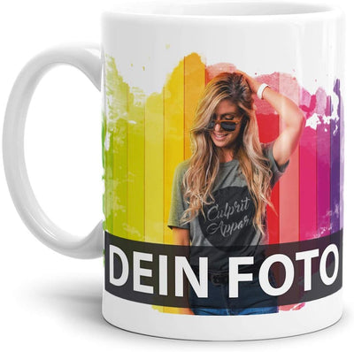 Tasse selbst individuell gestalten/Personalisierbar mit eigenem Foto Bedrucken/Fototasse/Motivtasse/Werbetasse/Firmentasse mit Logo/Weiss - Glanz