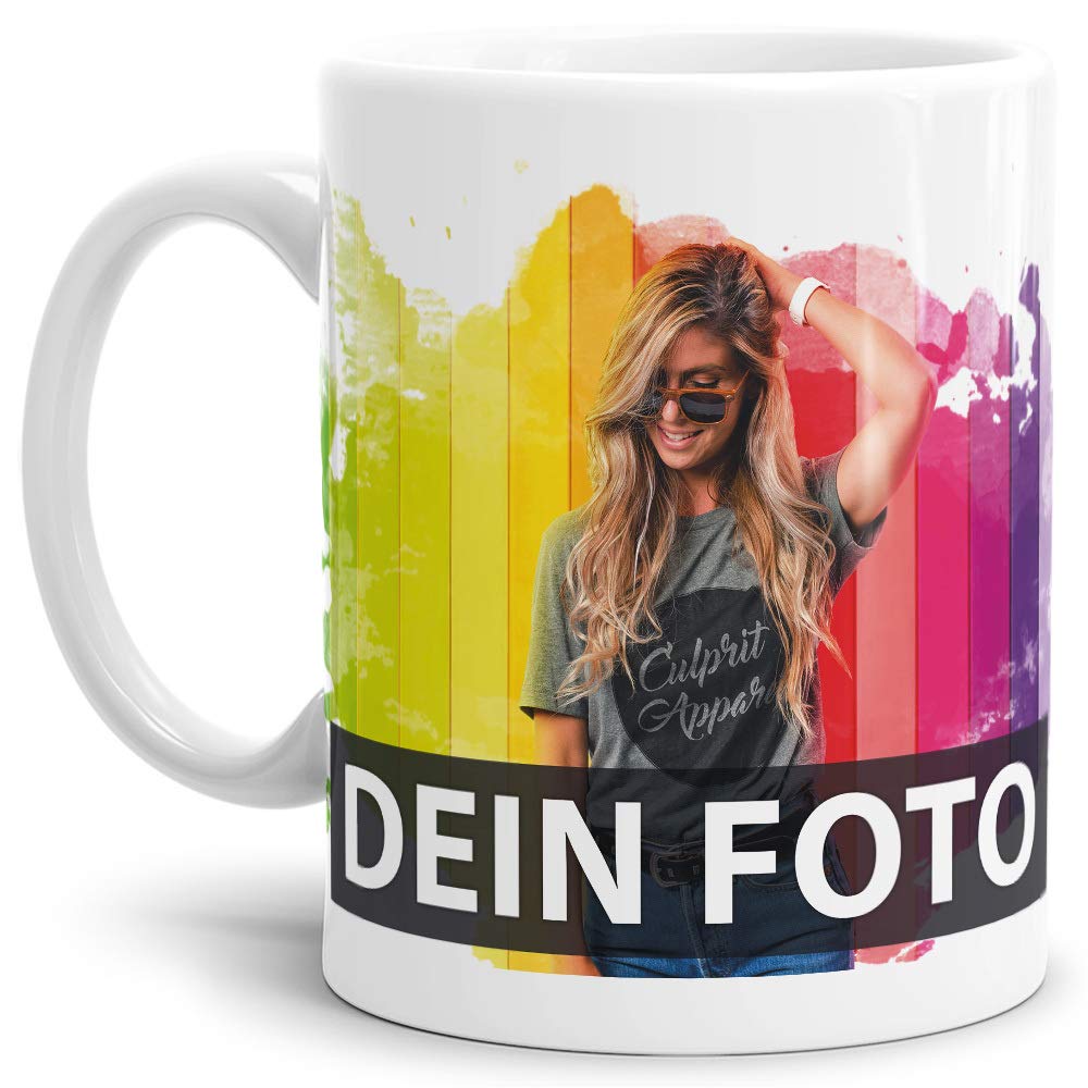 Tasse selbst individuell gestalten/Personalisierbar mit eigenem Foto Bedrucken/Fototasse/Motivtasse/Werbetasse/Firmentasse mit Logo/Weiss - Glanz