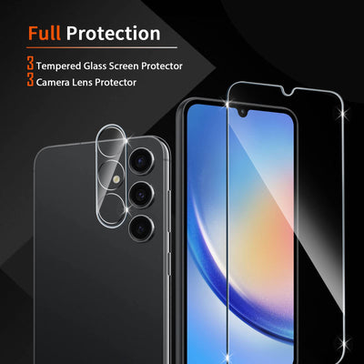 Liilaa Schutzfolie für Samsung Galaxy A34 5G, 3 Stück Panzer Schutz Glas Folie mit 3 Stück Kameraschutz, mit Positionierhilfe, 9H Panzerfolie Ultra-klar Schutzglas Displayfolie