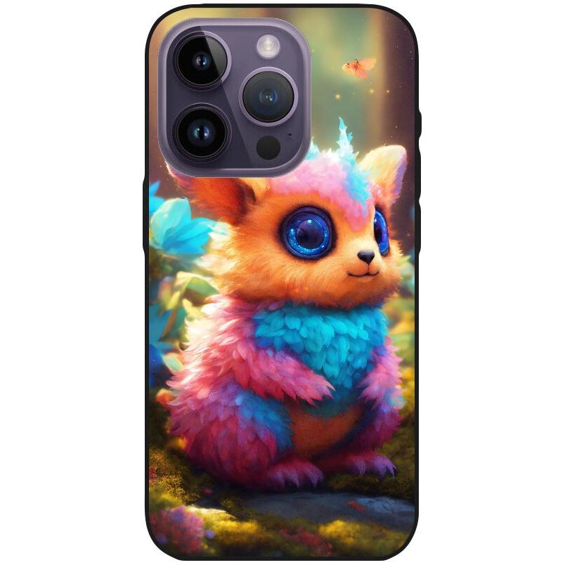 Hülle iPhone 14 Pro - Silikonhülle schwarz mit Motiv 29 buntes animiertes Tierchen - personalisierbar