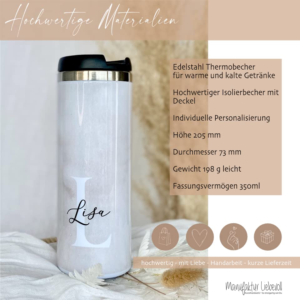 Manufaktur Liebevoll Thermobecher mit Namen | stilvoller Isolierbecher mit Anfangsbuchstaben und Namen I Personalisiertes Geschenk | verschiedene Motive zur Auswahl (Motiv Ivonne)