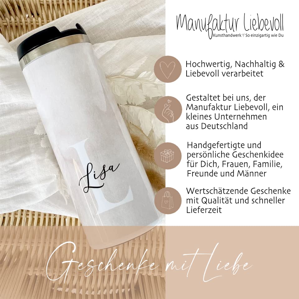 Manufaktur Liebevoll Thermobecher mit Namen | stilvoller Isolierbecher mit Anfangsbuchstaben und Namen I Personalisiertes Geschenk | verschiedene Motive zur Auswahl (Motiv Ivonne)