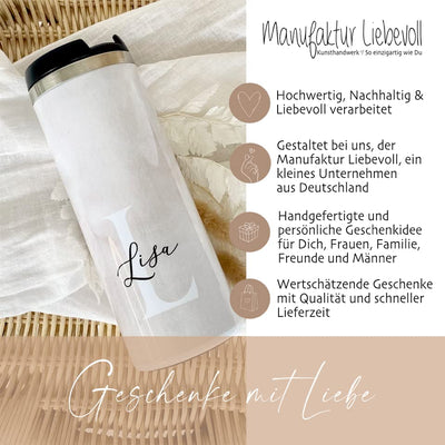 Manufaktur Liebevoll Thermobecher mit Namen | stilvoller Isolierbecher mit Anfangsbuchstaben und Namen I Personalisiertes Geschenk | verschiedene Motive zur Auswahl (Motiv Ivonne)