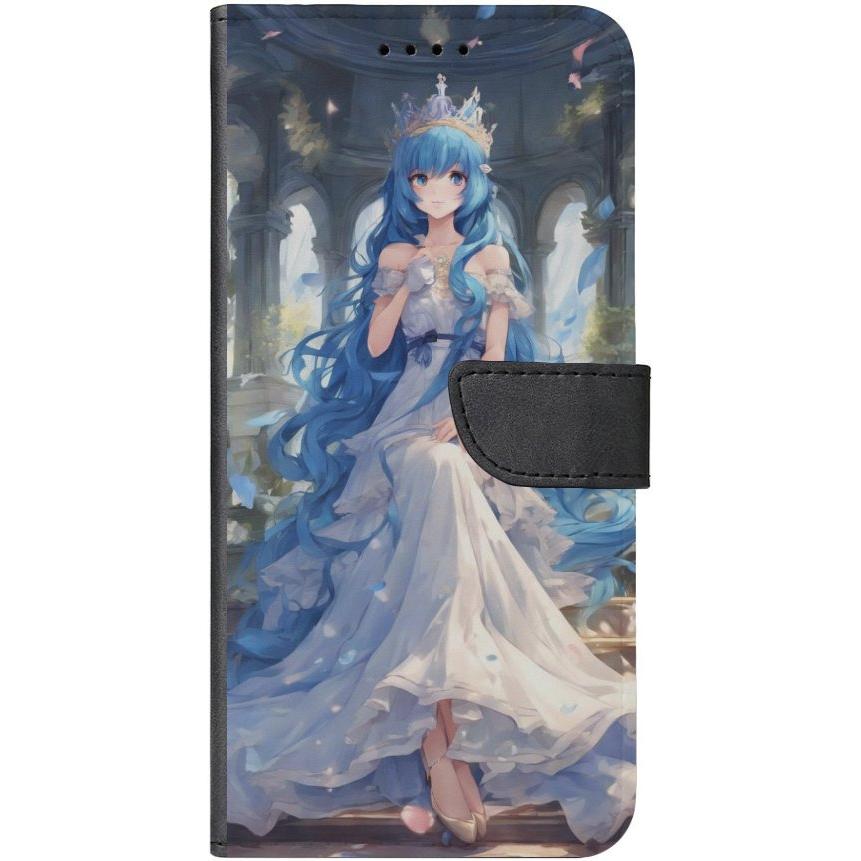 iPhone 15 Pro Max Handyhülle aus Kunstleder mit Lasche Motiv 34 Anime blaue lange Haare - personalisierbar