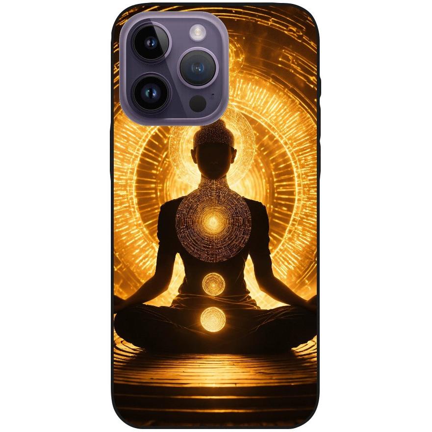 Hülle iPhone 14 Pro Max - Silikonhülle schwarz mit Motiv 32 Meditation - personalisierbar