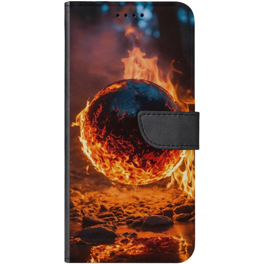 iPhone 15 Pro Max Handyhülle aus Kunstleder mit Lasche Motiv 25 Feuerball - personalisierbar