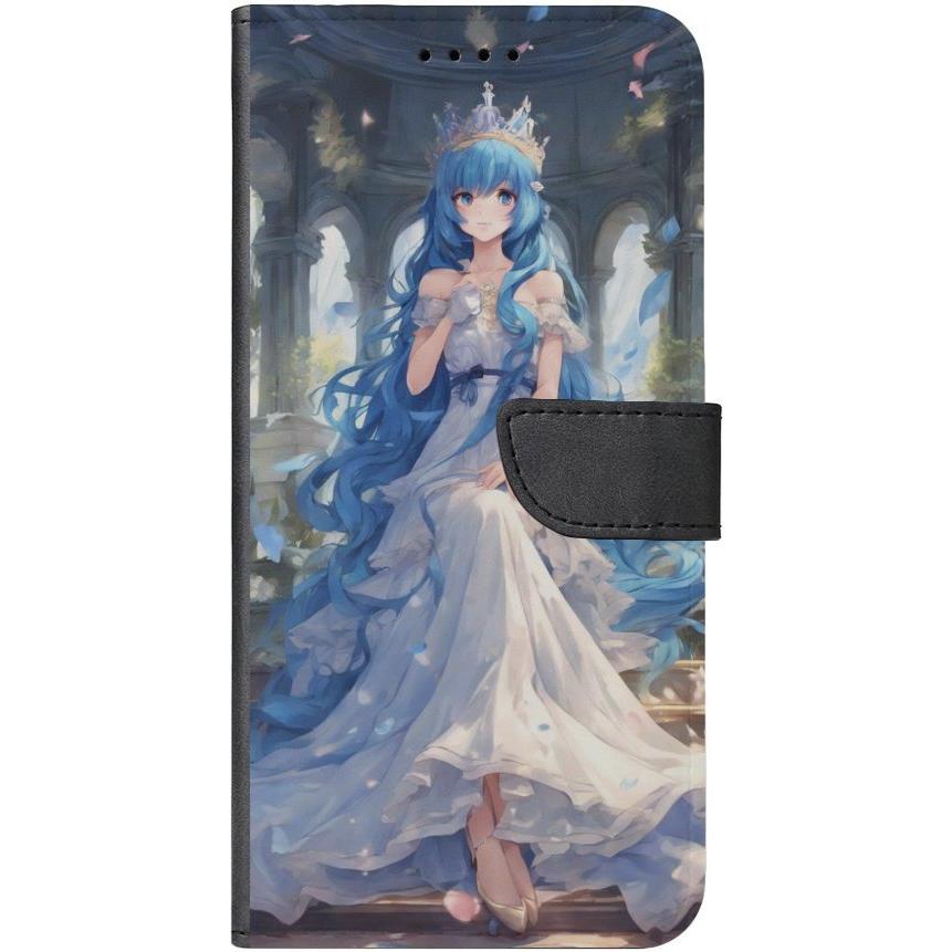 iPhone 14 Plus Handyhülle aus Kunstleder mit Lasche Motiv 34 Anime blaue lange Haare - personalisierbar
