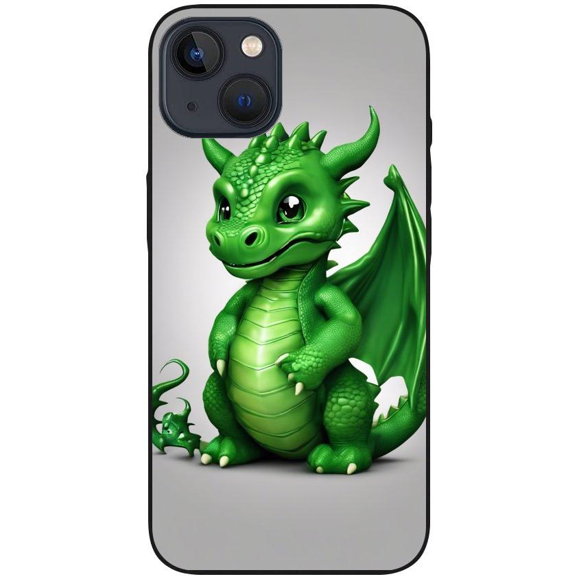Hülle iPhone 13 - Silikonhülle schwarz mit Motiv 3 grüner Baby Drache - personalisierbar