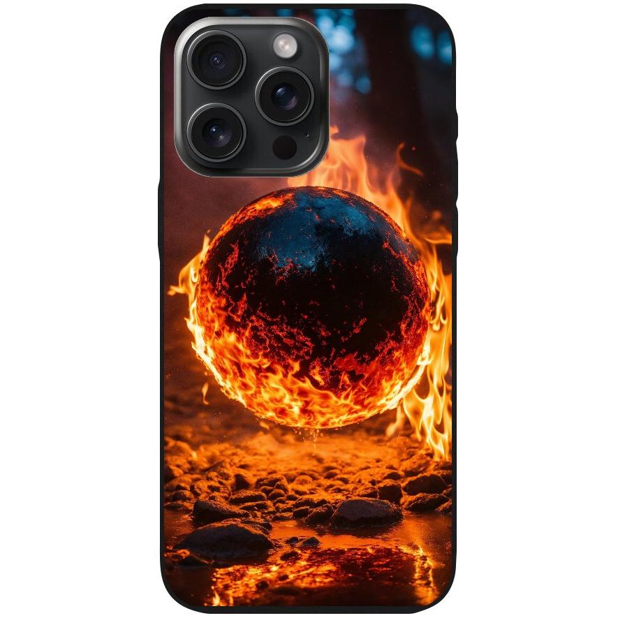 Handyhülle iPhone 15 Pro Max- Silikonhülle schwarz mit Motiv 25 Feuerball - personalisierbar