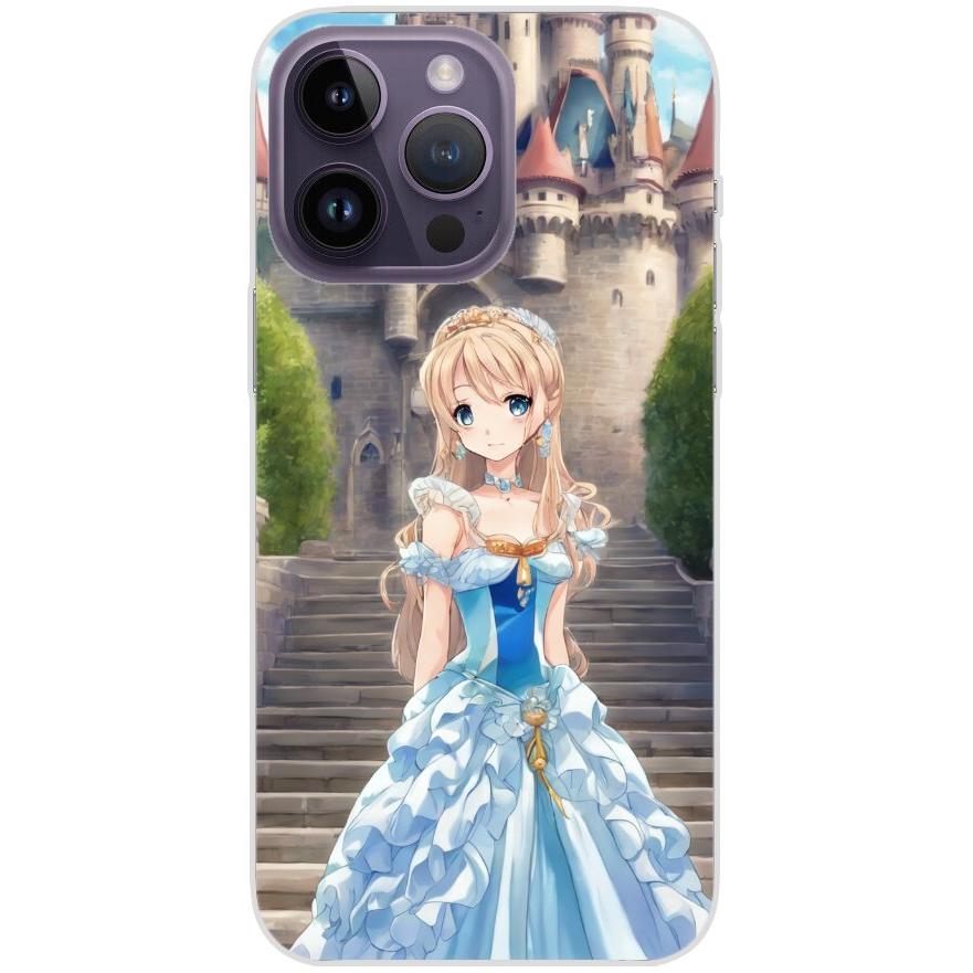 Handyhülle iPhone 14 Pro Max aus transparentem Silikon 9 Cartoon Prinzessin - personalisierbar