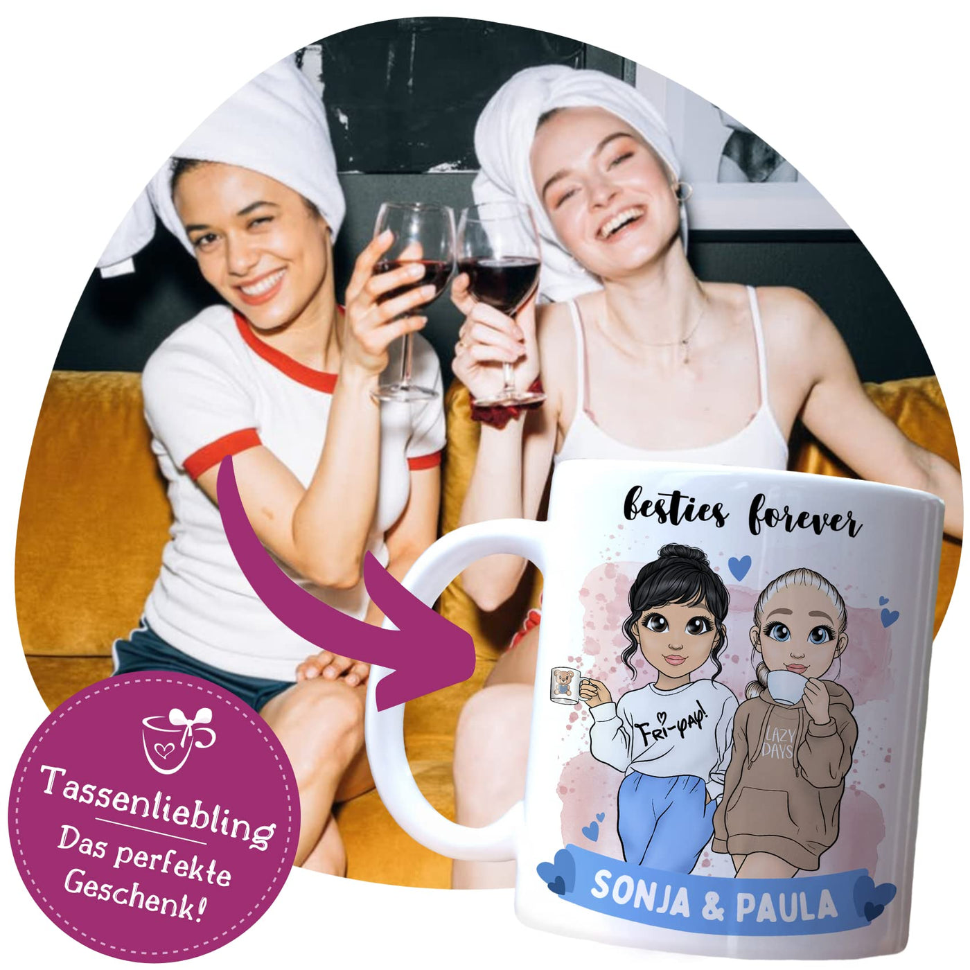 Tassenliebling® - Tasse beste Freundinnen personalisiert mit Spruch selbst gestalten - Beste Freundin Tasse - individuelles Geschenk für beste Freundin - BFF - Freundschaftsgeschenk