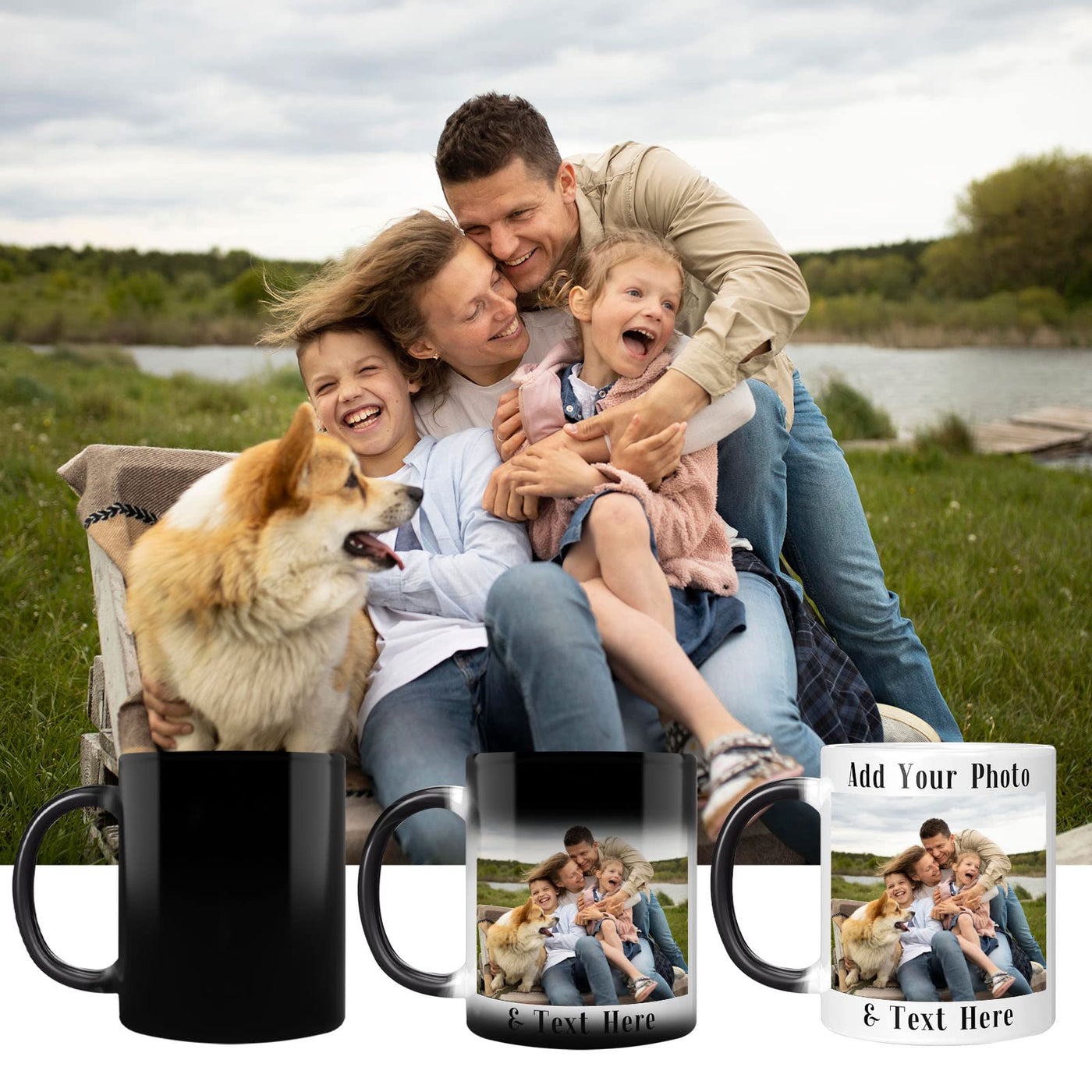 Personalisierte Zauberbecher-Farbwechselnder Becher-11 oz Kaffeetasse mit Foto-personalisierte Geschenke für Mama,Papa,Familie,besten Freund,Partybevorzugungen Tasse (Standard-Schwarz)