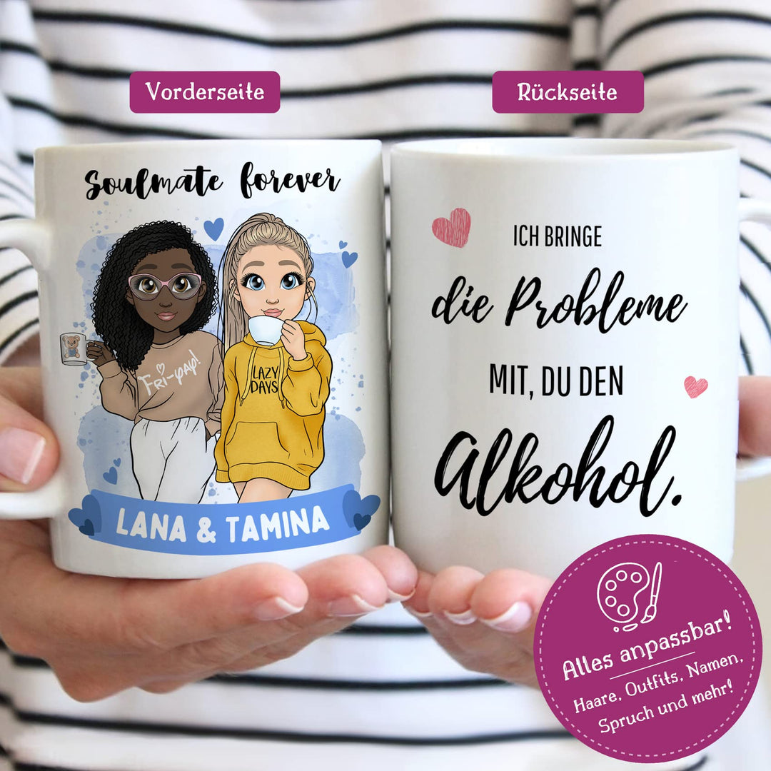 Personalisierbare Beste Freundin Tasse - Individuell Gestaltbar Mit Namen & Spruch, 300 Ml, Schwarz Innen & Am Henkel