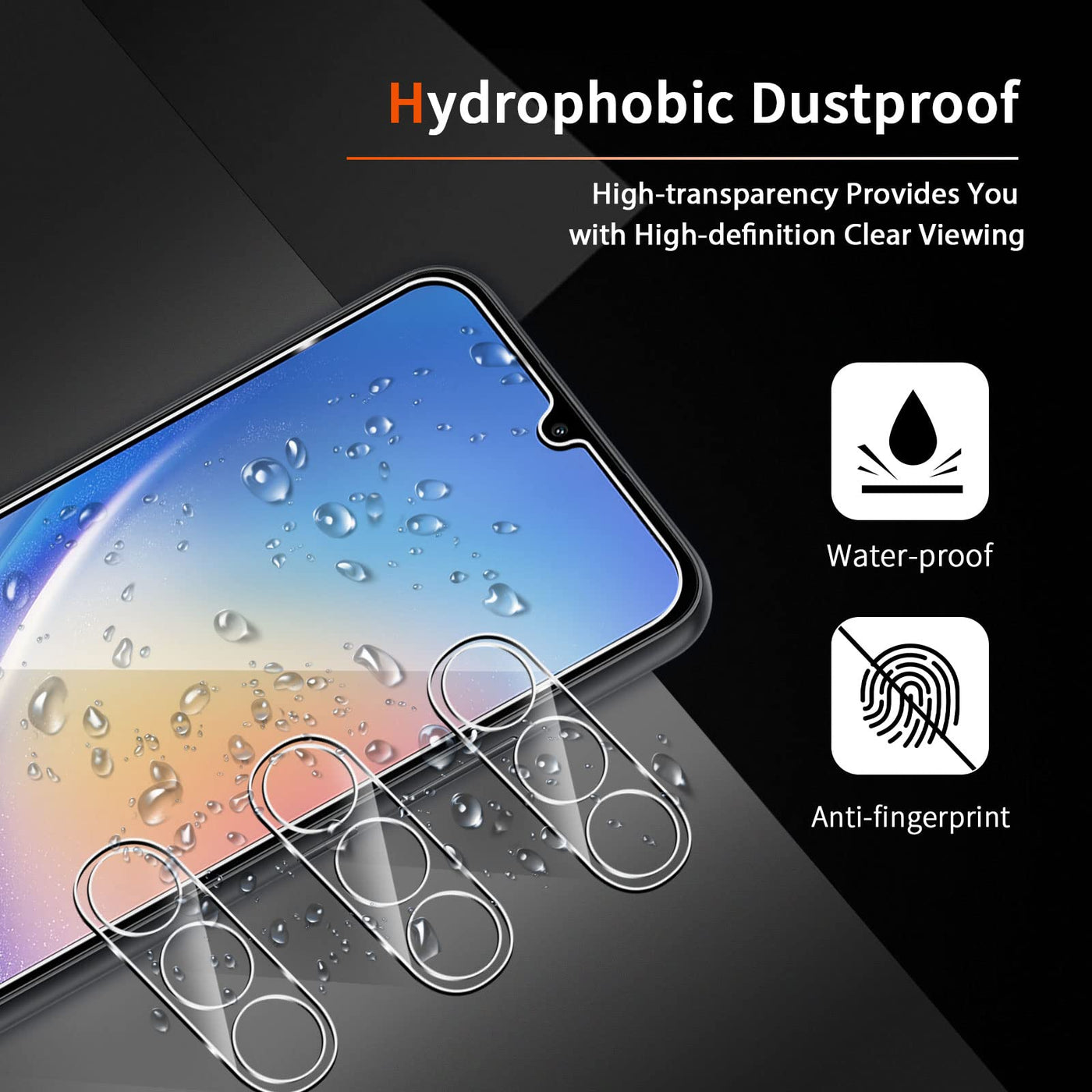 Liilaa Schutzfolie für Samsung Galaxy A34 5G, 3 Stück Panzer Schutz Glas Folie mit 3 Stück Kameraschutz, mit Positionierhilfe, 9H Panzerfolie Ultra-klar Schutzglas Displayfolie