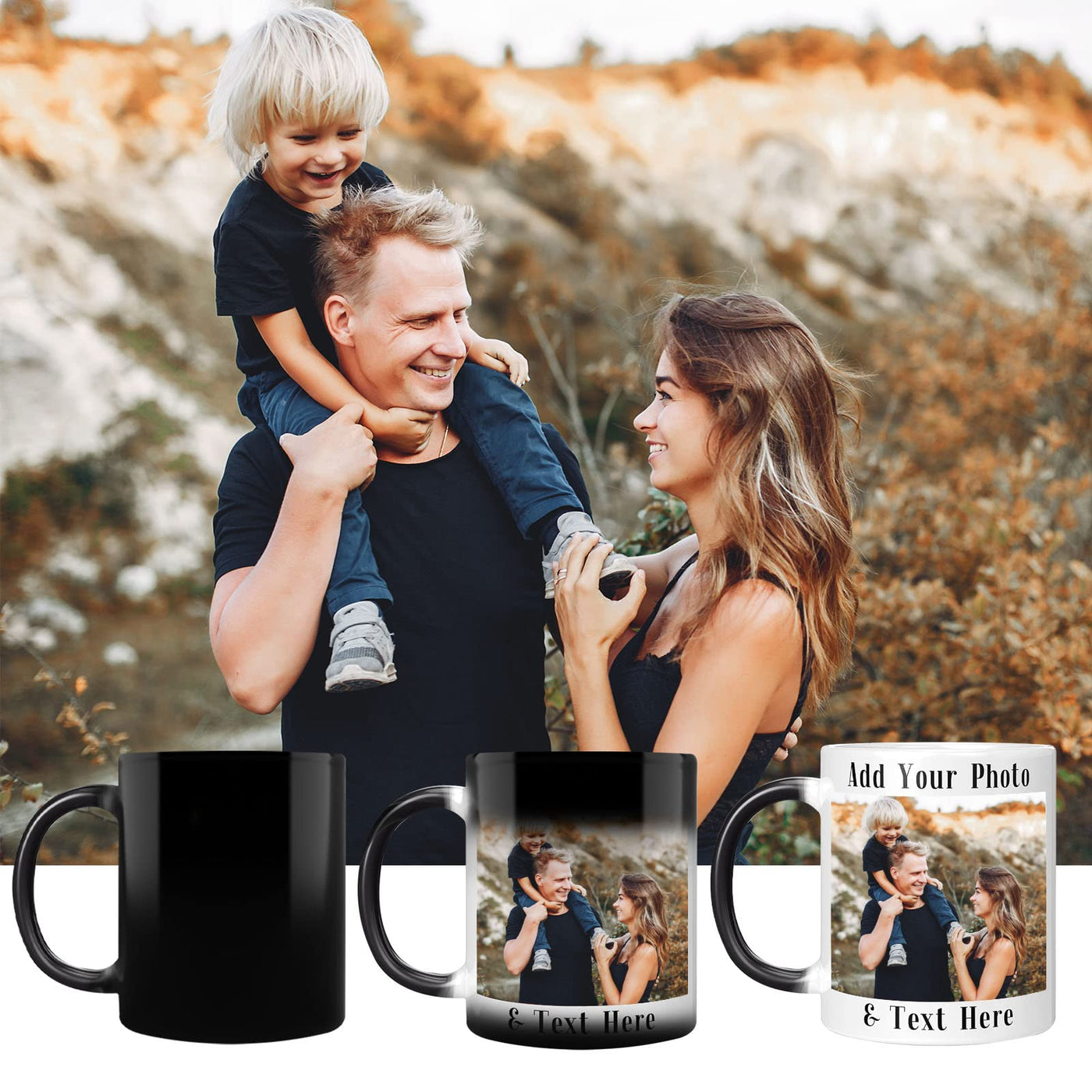 Personalisierte Zauberbecher-Farbwechselnder Becher-11 oz Kaffeetasse mit Foto-personalisierte Geschenke für Mama,Papa,Familie,besten Freund,Partybevorzugungen Tasse (Standard-Schwarz)