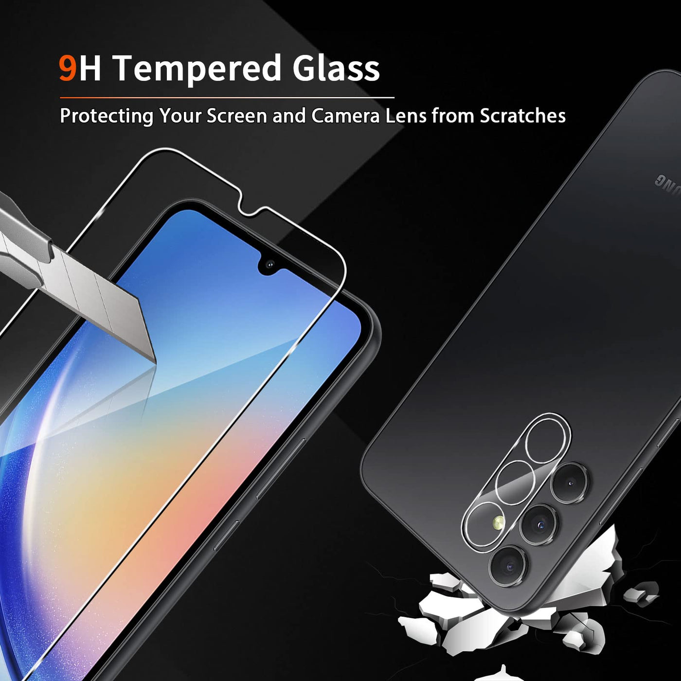 Liilaa Schutzfolie für Samsung Galaxy A34 5G, 3 Stück Panzer Schutz Glas Folie mit 3 Stück Kameraschutz, mit Positionierhilfe, 9H Panzerfolie Ultra-klar Schutzglas Displayfolie