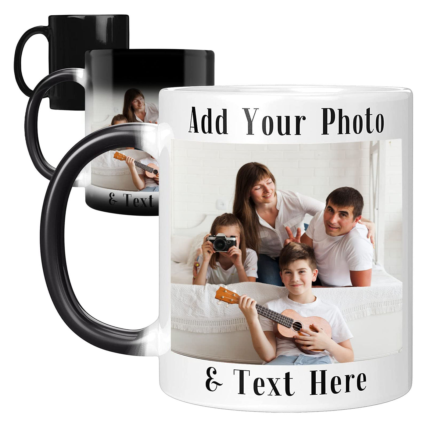 Personalisierte Zauberbecher-Farbwechselnder Becher-11 oz Kaffeetasse mit Foto-personalisierte Geschenke für Mama,Papa,Familie,besten Freund,Partybevorzugungen Tasse (Standard-Schwarz)