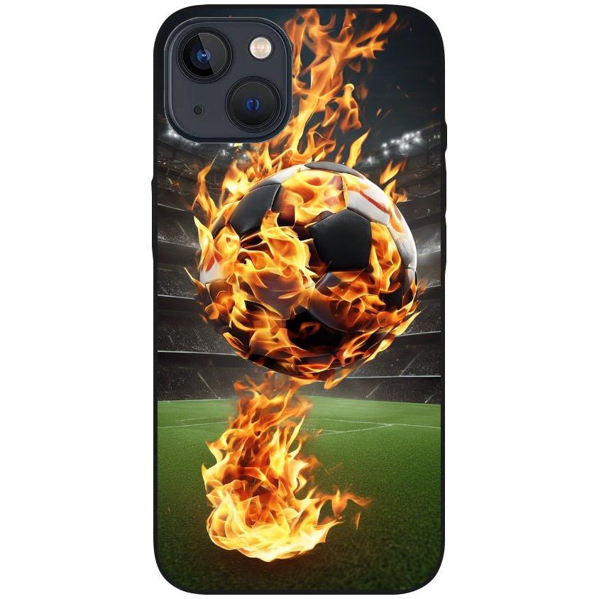 Hülle iPhone 13 - Silikonhülle schwarz mit Motiv 38 Fußball in Flammen - personalisierbar