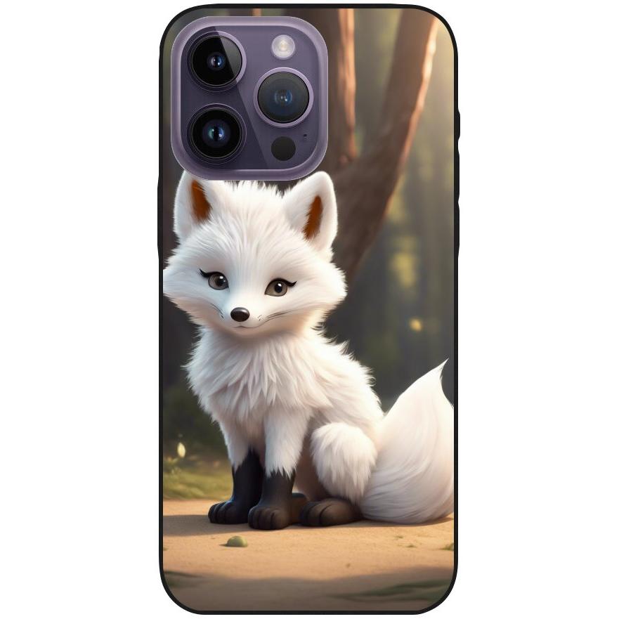 Hülle iPhone 14 Pro Max - Silikonhülle schwarz mit Motiv 16 weißer Fuchs animiert - personalisierbar