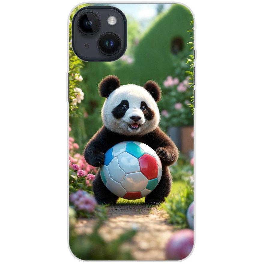 Handyhülle iPhone 14 Plus aus transparentem Silikon mit Motiv 49 Panda animiert mit Bällen - personalisierbar