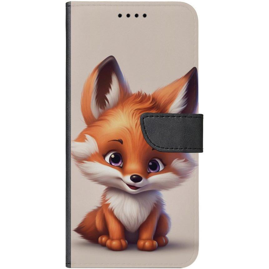 iPhone 15 Pro Max Handyhülle aus Kunstleder mit Lasche Motiv 11 Baby Fuchs animiert - personalisierbar