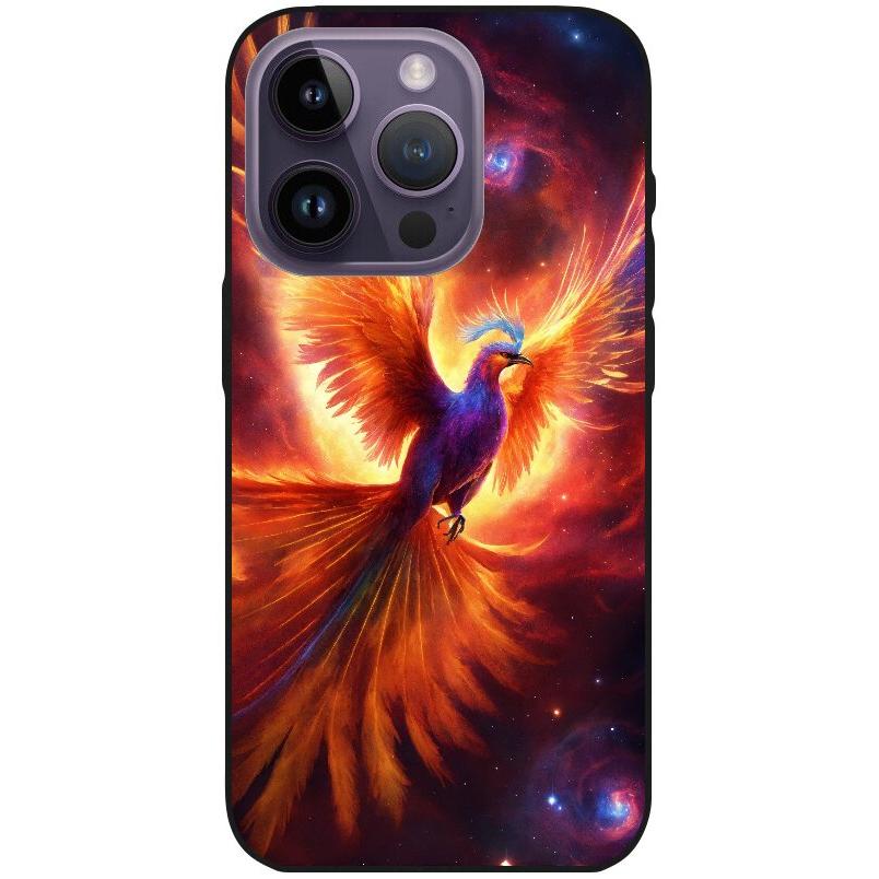 Hülle iPhone 14 Pro - Silikonhülle schwarz mit Motiv 35 Feuervogel - personalisierbar