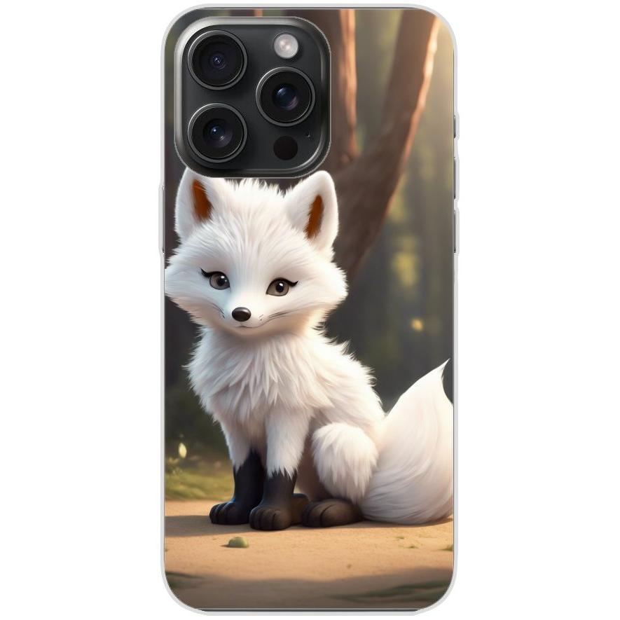 Handyhülle iPhone 15 Pro Max aus transparentem Silikon mit Motiv 16 weißer Fuchs animiert - personalisierbar