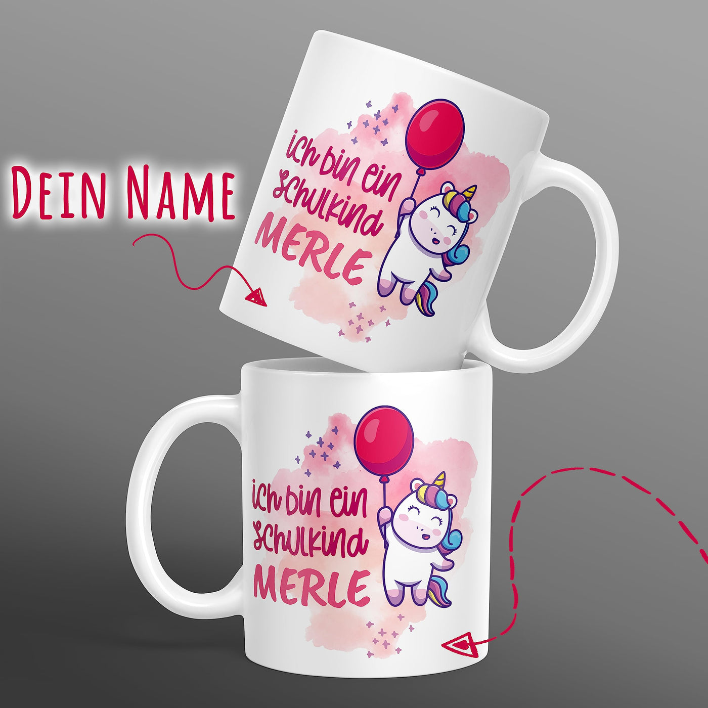 Kaffeebecher24 - Schuleinführung Geschenke Mädchen - Tasse Personalisiert mit Name - Spülmaschinenfest - Geschenke Einschulung 1. Klasse (Einhorn)