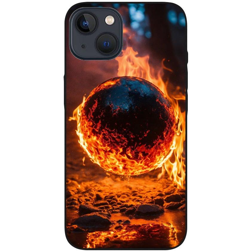 Hülle iPhone 13 - Silikonhülle schwarz mit Motiv 25 Feuerball - personalisierbar