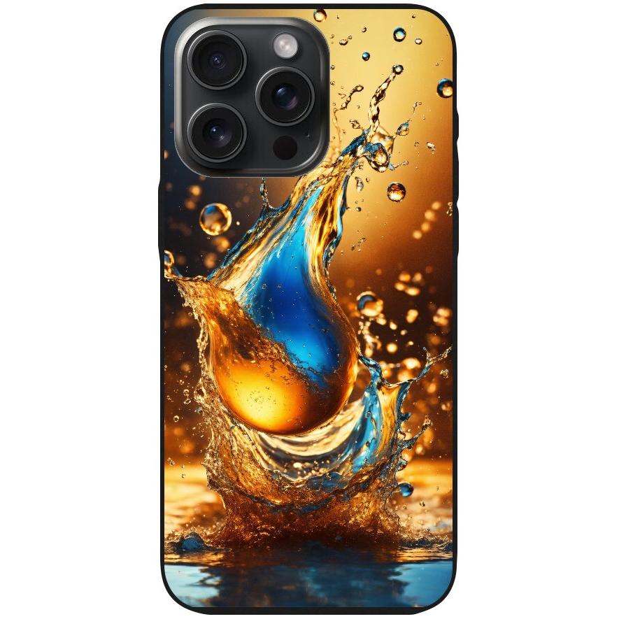 Handyhülle iPhone 15 Pro Max- Silikonhülle schwarz mit Motiv 17 Wassertropfen abstract - personalisierbar