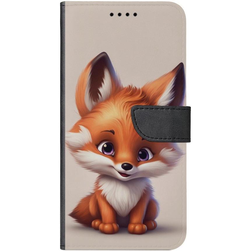 iPhone 13 Handyhülle aus Kunstleder mit Lasche Motiv 11 Baby Fuchs animiert - personalisierbar