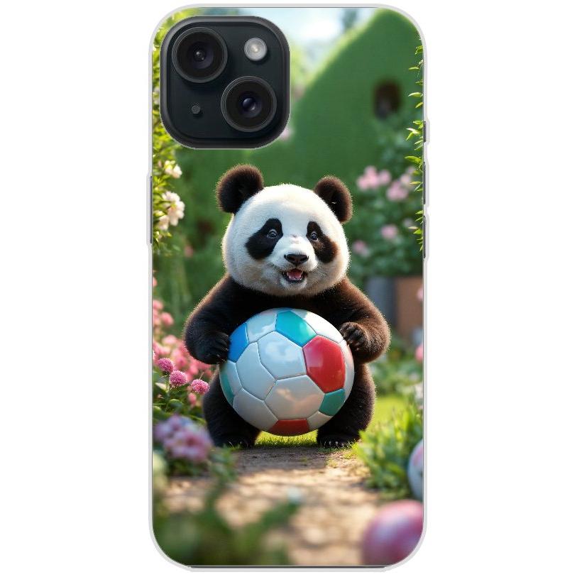 Handyhülle iPhone 15 aus transparentem Silikon mit Motiv 49 Panda animiert mit Bällen - personalisierbar