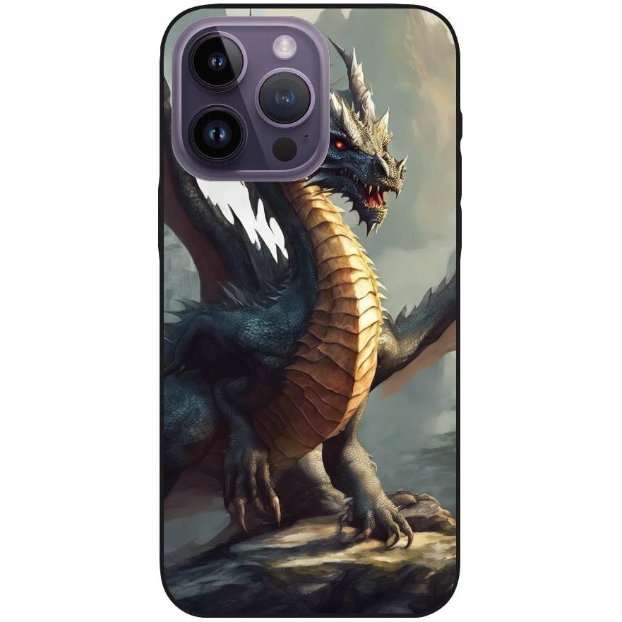Hülle iPhone 14 Pro Max - Silikonhülle schwarz mit Motiv 36 Drache - personalisierbar